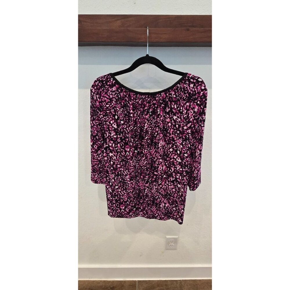 George Womens XL 3/4 Sleeve Pink & Black Leopard Print Blouse Polyester Lightwei - Picture 3 of 3